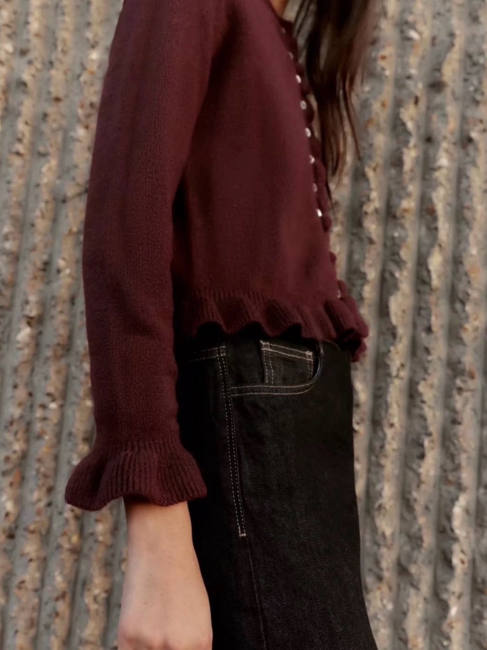 New with tags Zara Women's Burgundy Ruffled Wool Knit Cardigan - Picture 11 of 11
